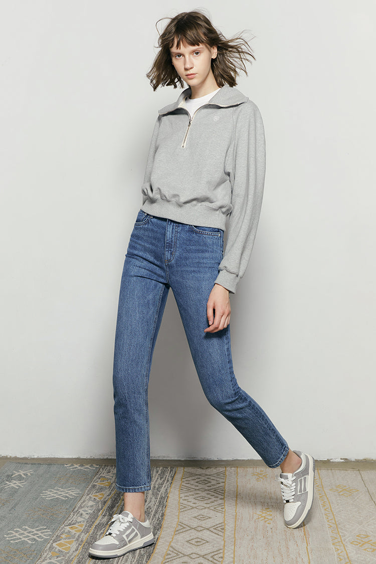 Two Shots High Rise Straight Crop Jeans HJ013