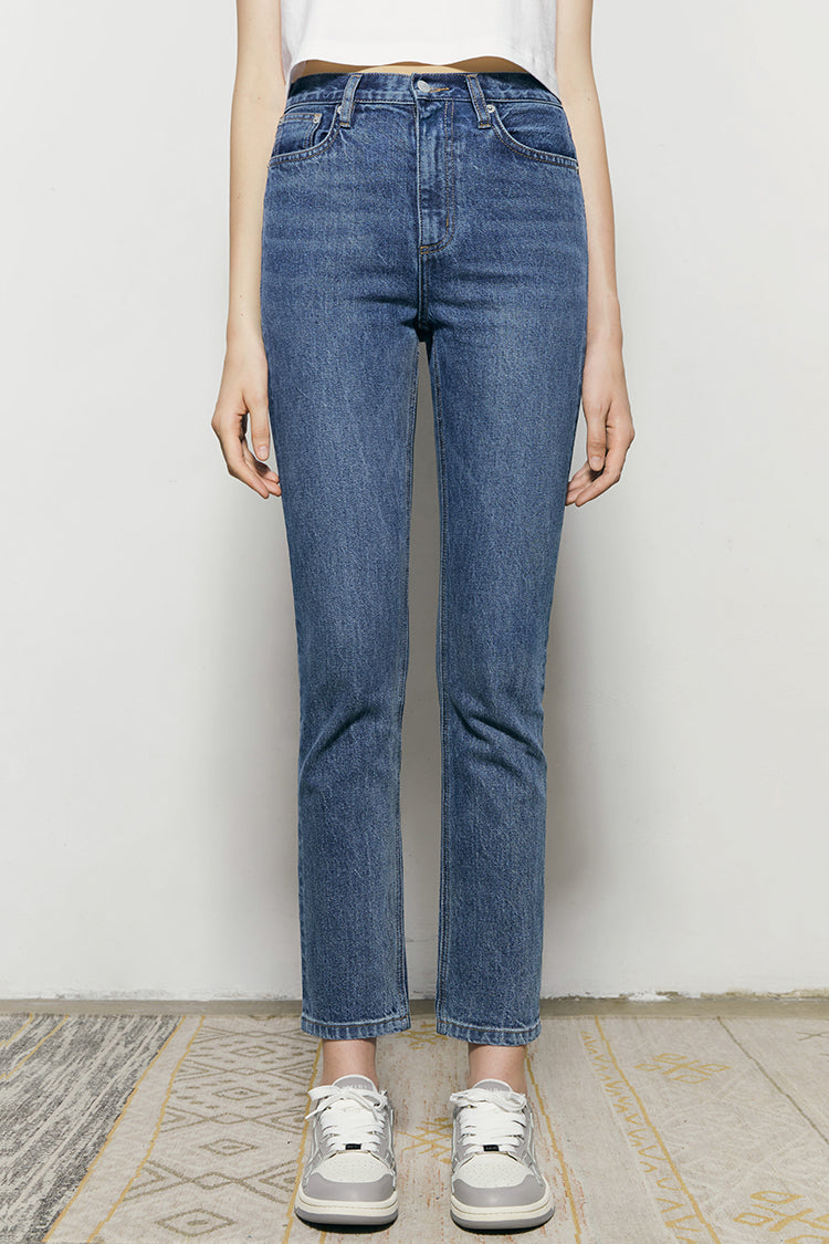 Two Shots High Rise Straight Crop Jeans HJ013
