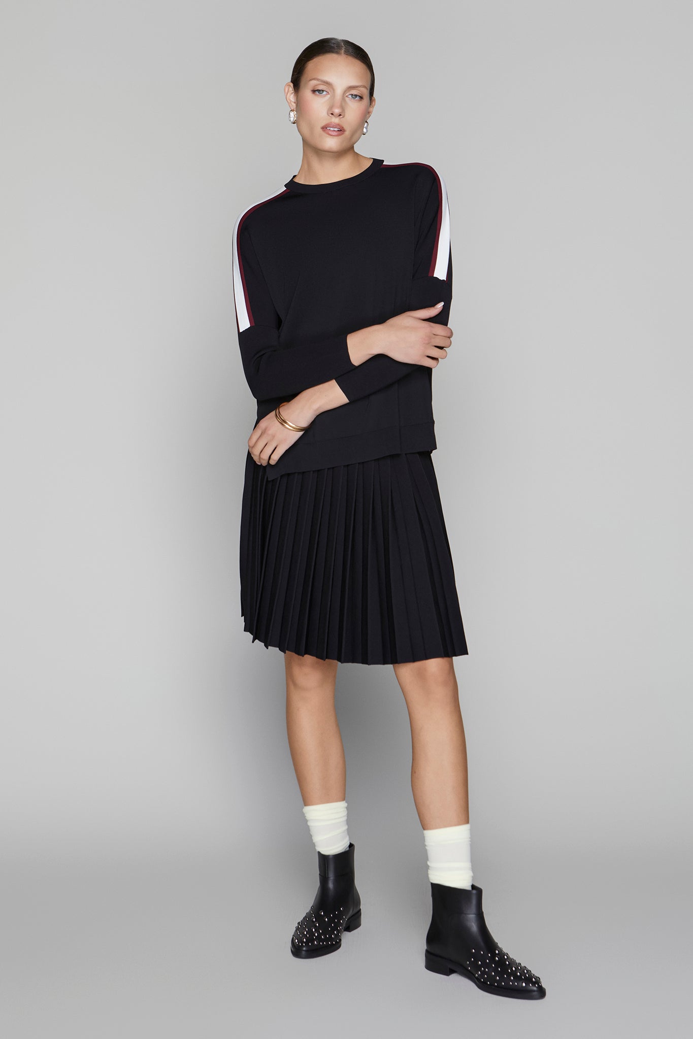 Montia Top in Black Merlot Stripe