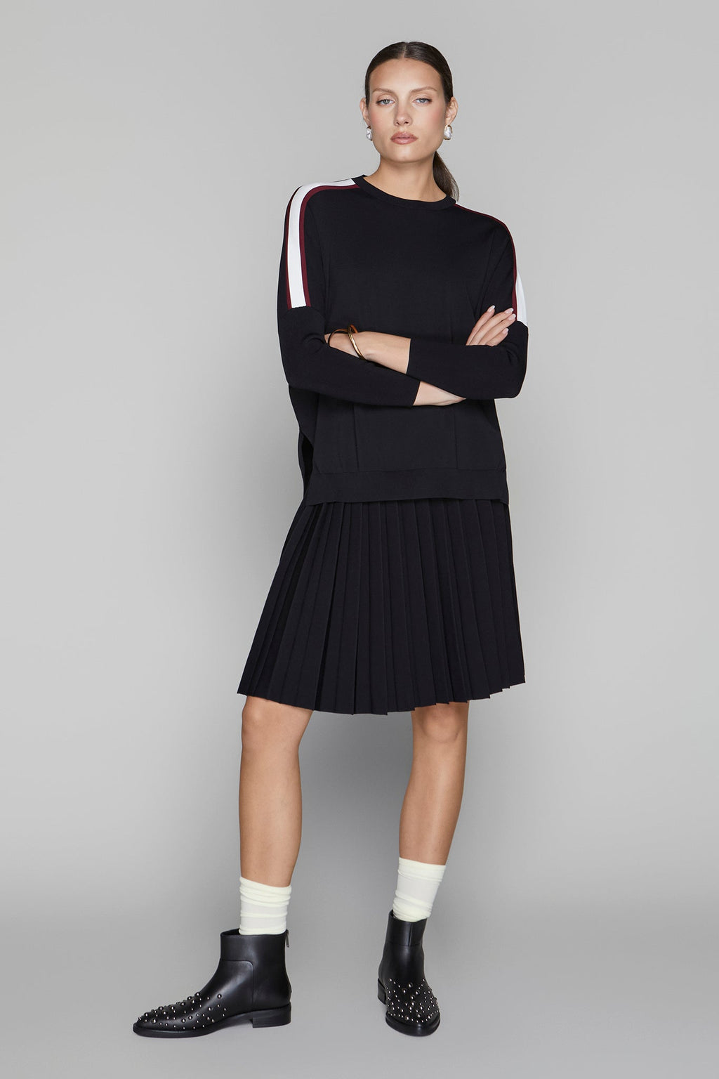 Montia Top in Black Merlot Stripe