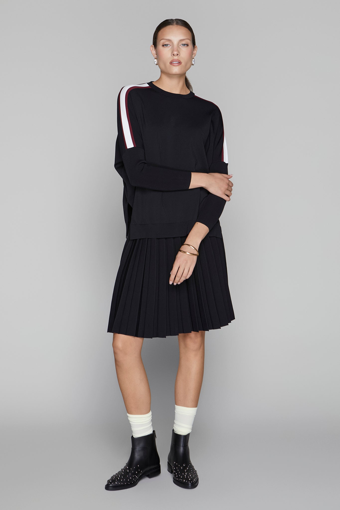 Montia Top in Black Merlot Stripe