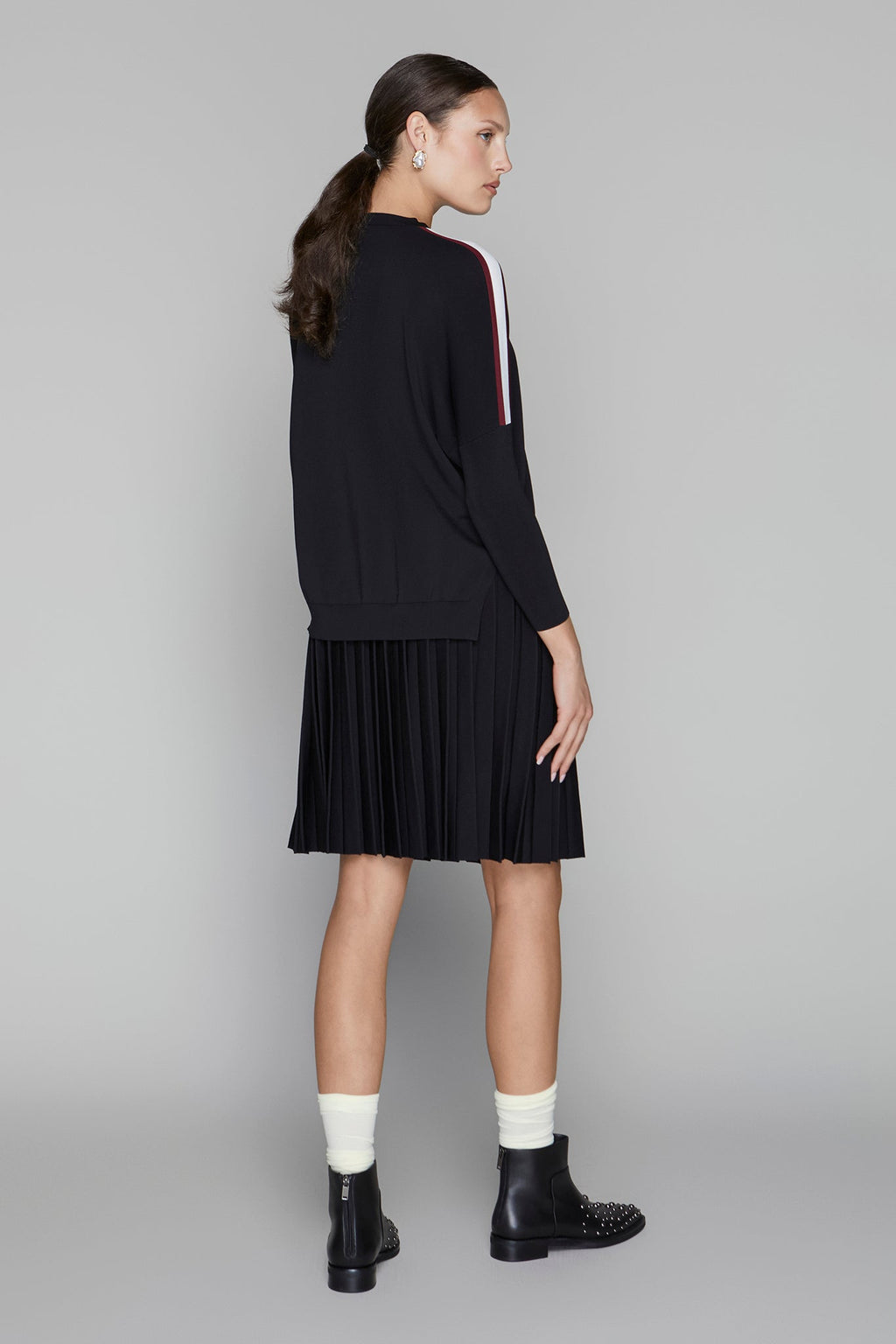 Montia Top in Black Merlot Stripe