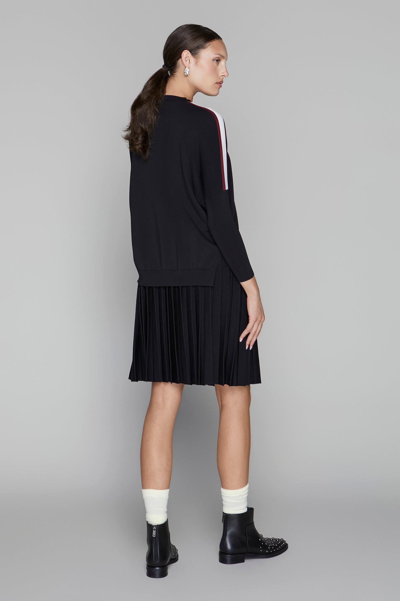 Montia Top in Black Merlot Stripe