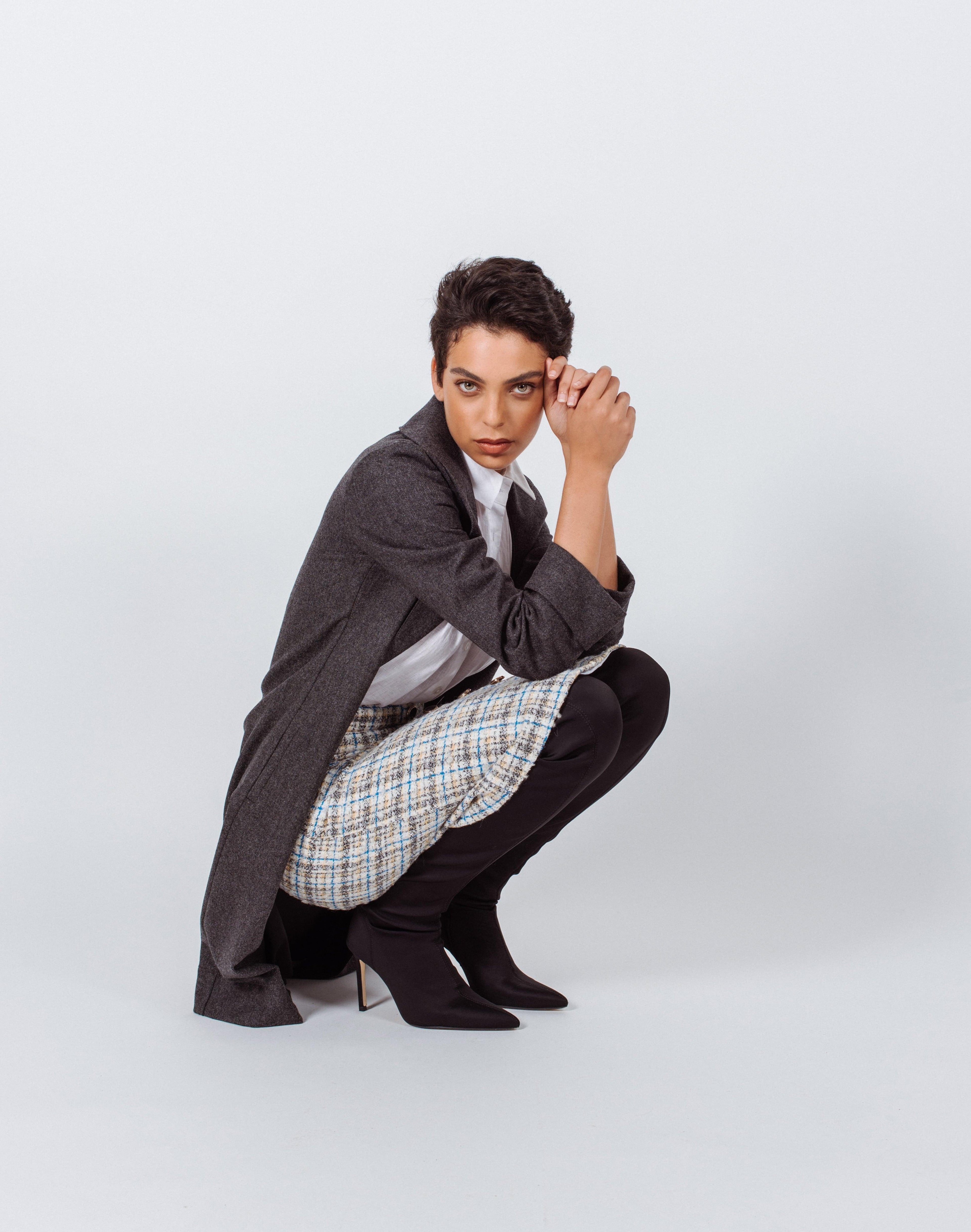 Worsted Flannel Long Trench Coat Gray Women’s Elegant Outerwear