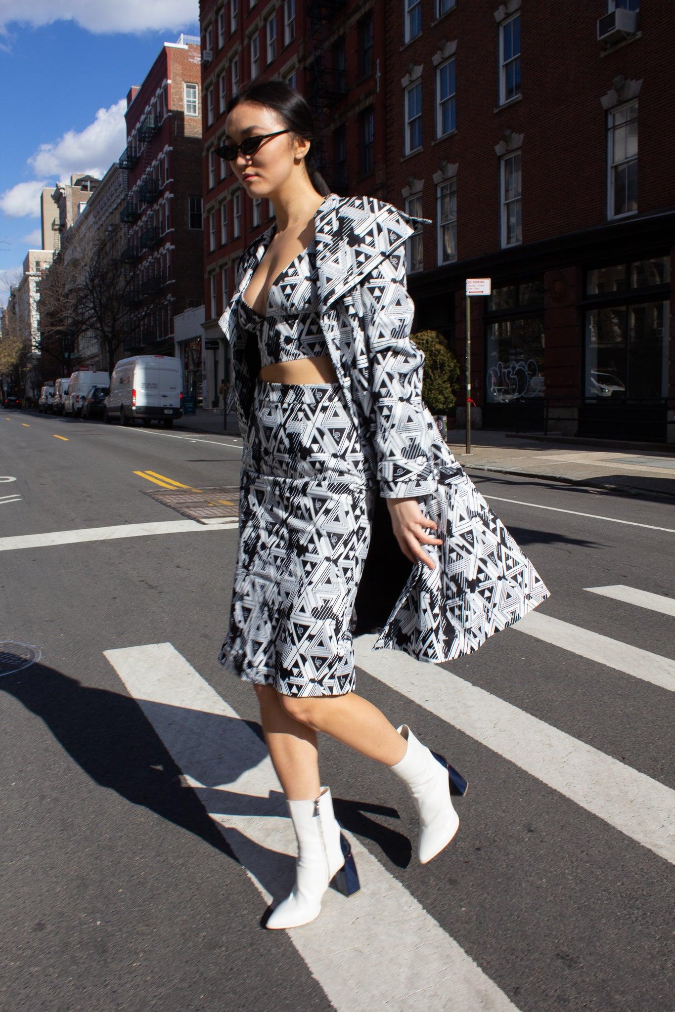 Amour Geometric Long Trench Coat – Modern Women’s Outerwear