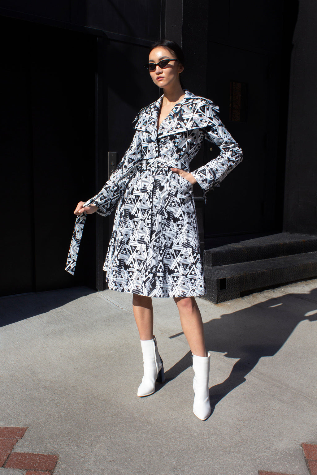 Amour Geometric Long Trench Coat – Modern Women’s Outerwear