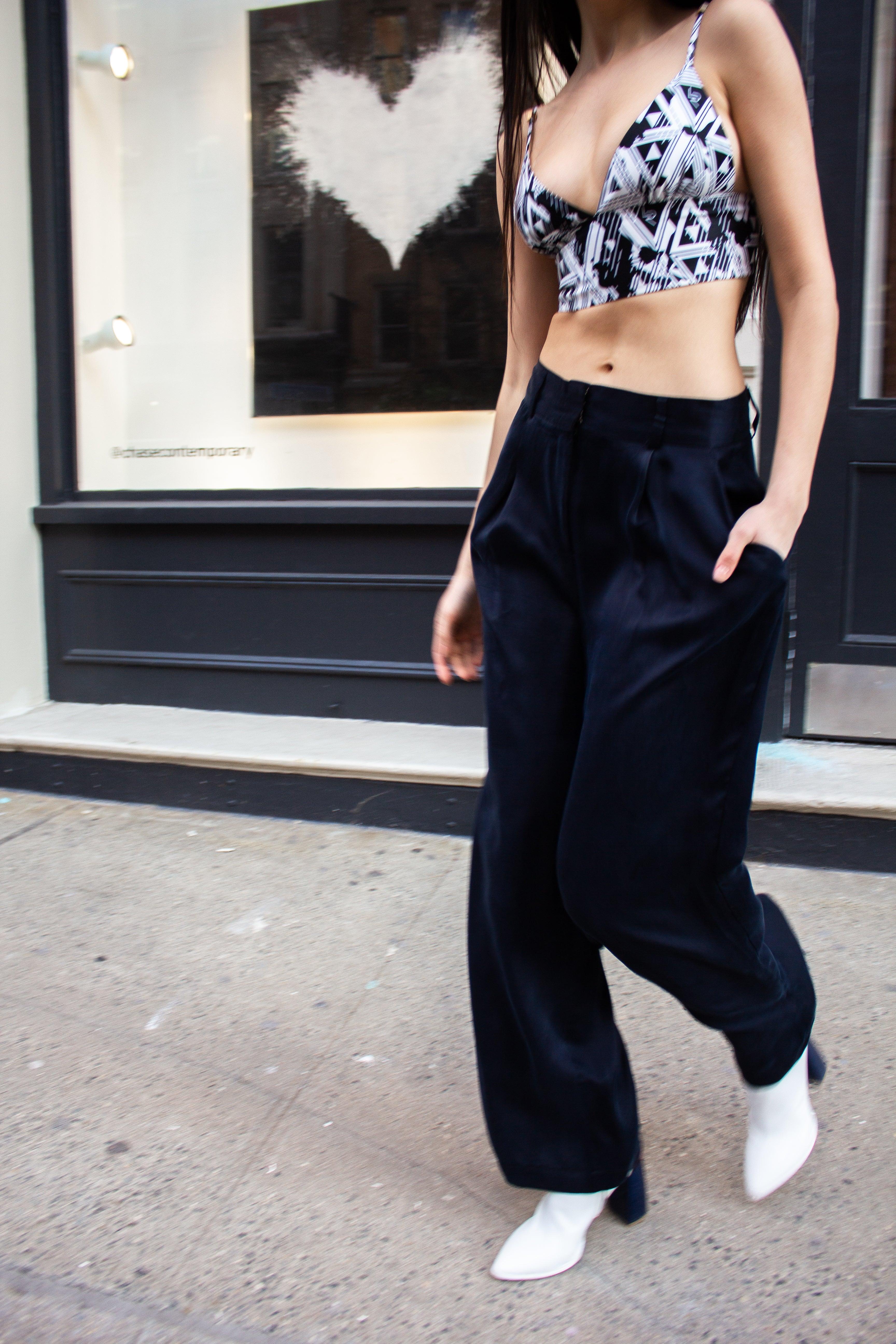 Remi Navy Wide-Leg Pants – Elegant Women's High-Waist Trousers