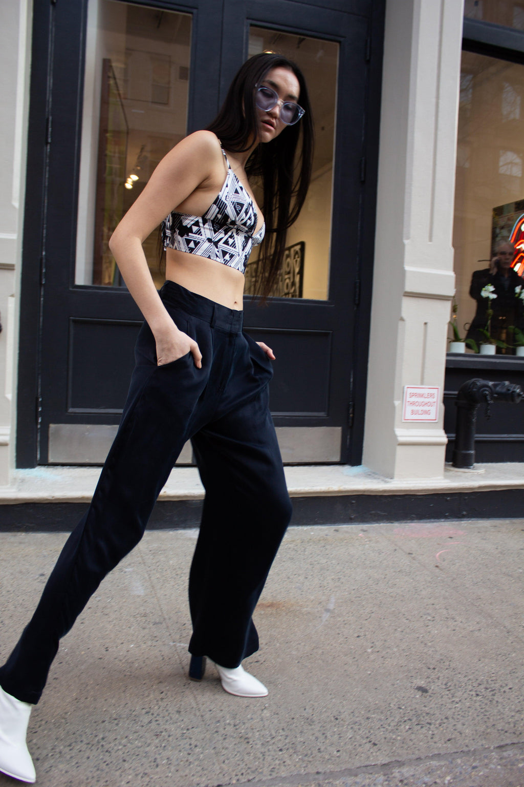 Remi Navy Wide-Leg Pants – Elegant Women's High-Waist Trousers