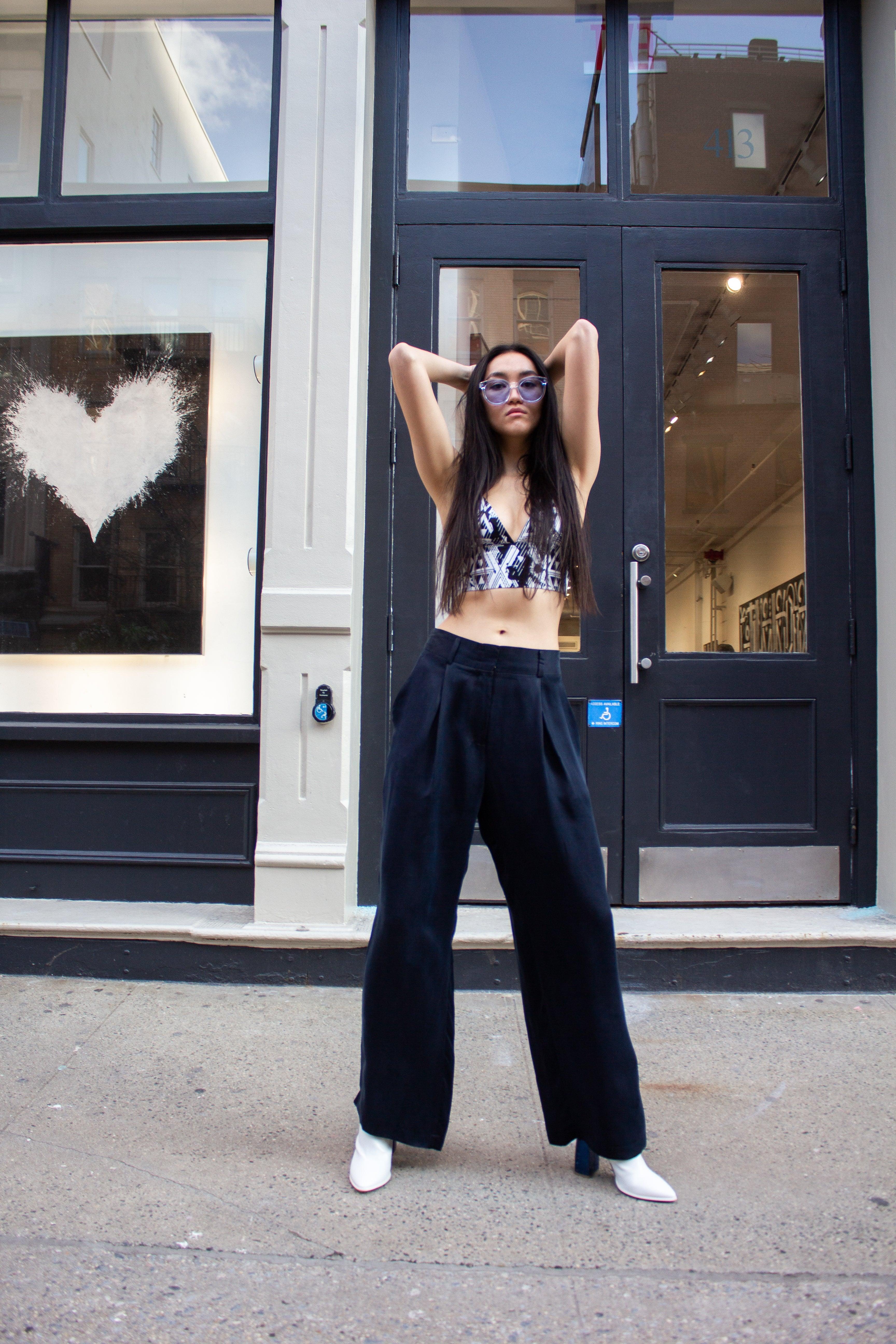 Remi Navy Wide-Leg Pants – Elegant Women's High-Waist Trousers