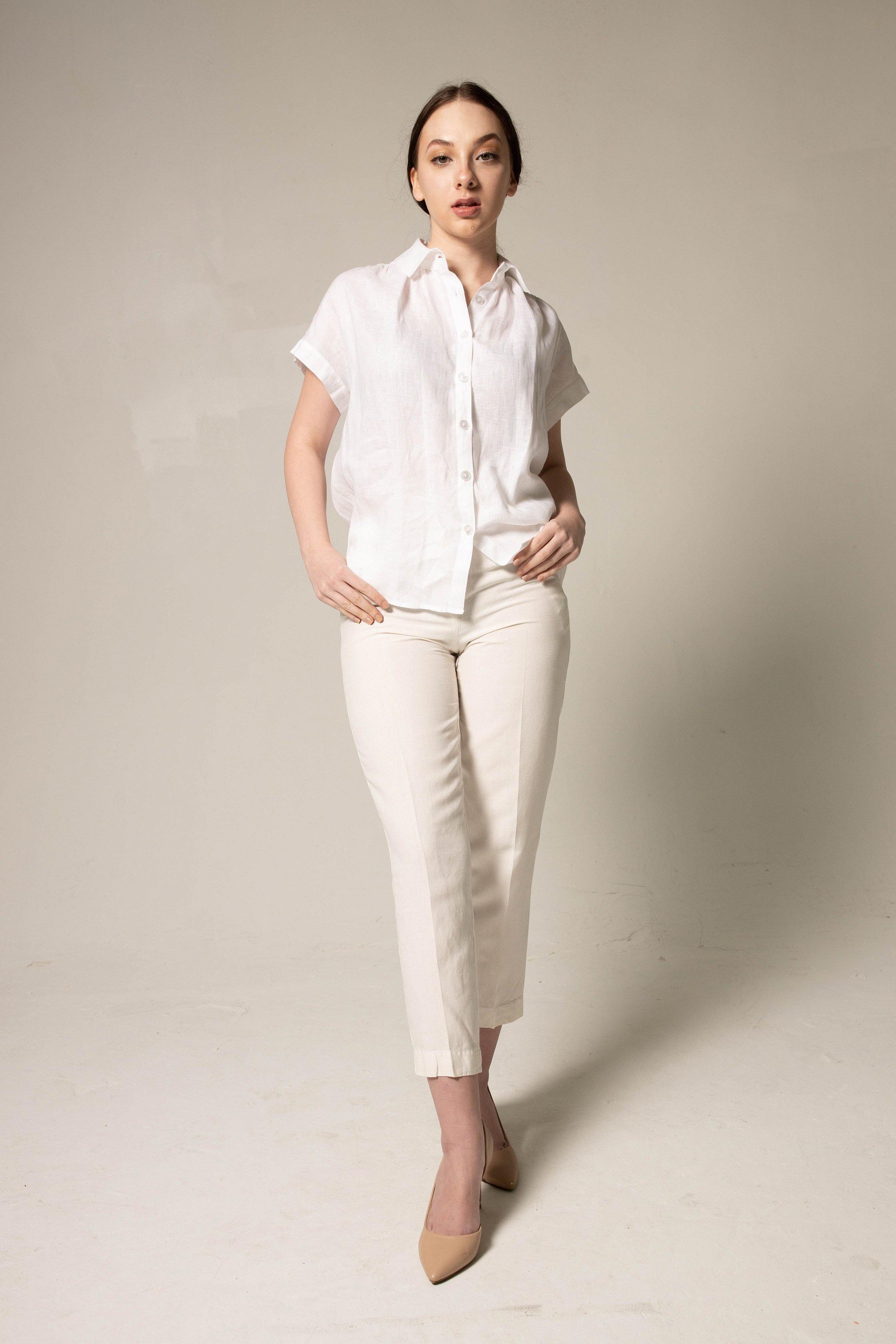 Classic Linen White Blouse – Women’s Elegant Linen Top