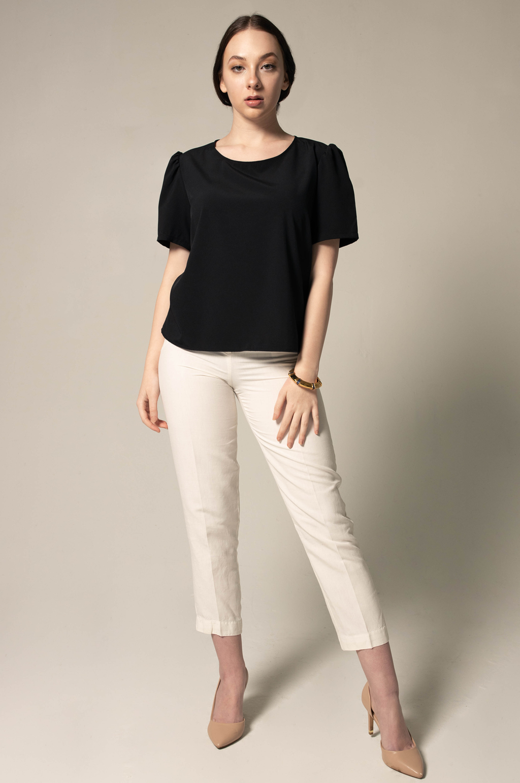 Elegance Round Neck Blouse in Black – Women’s Elegant Top