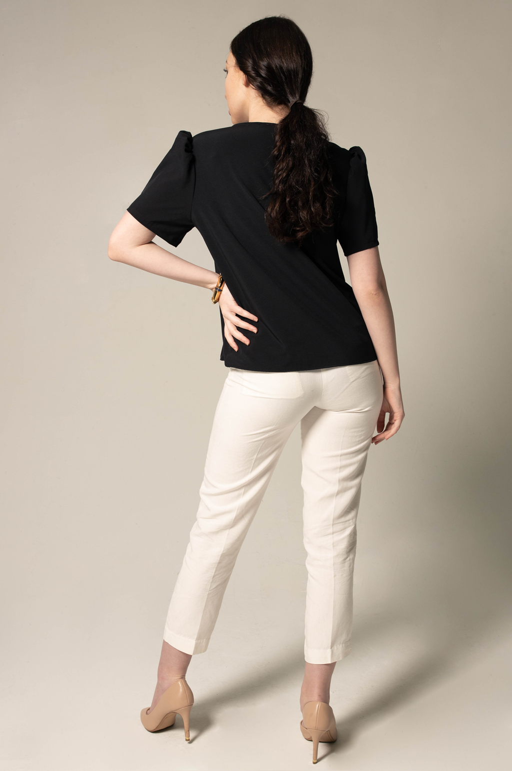 Elegance Round Neck Blouse in Black – Women’s Elegant Top