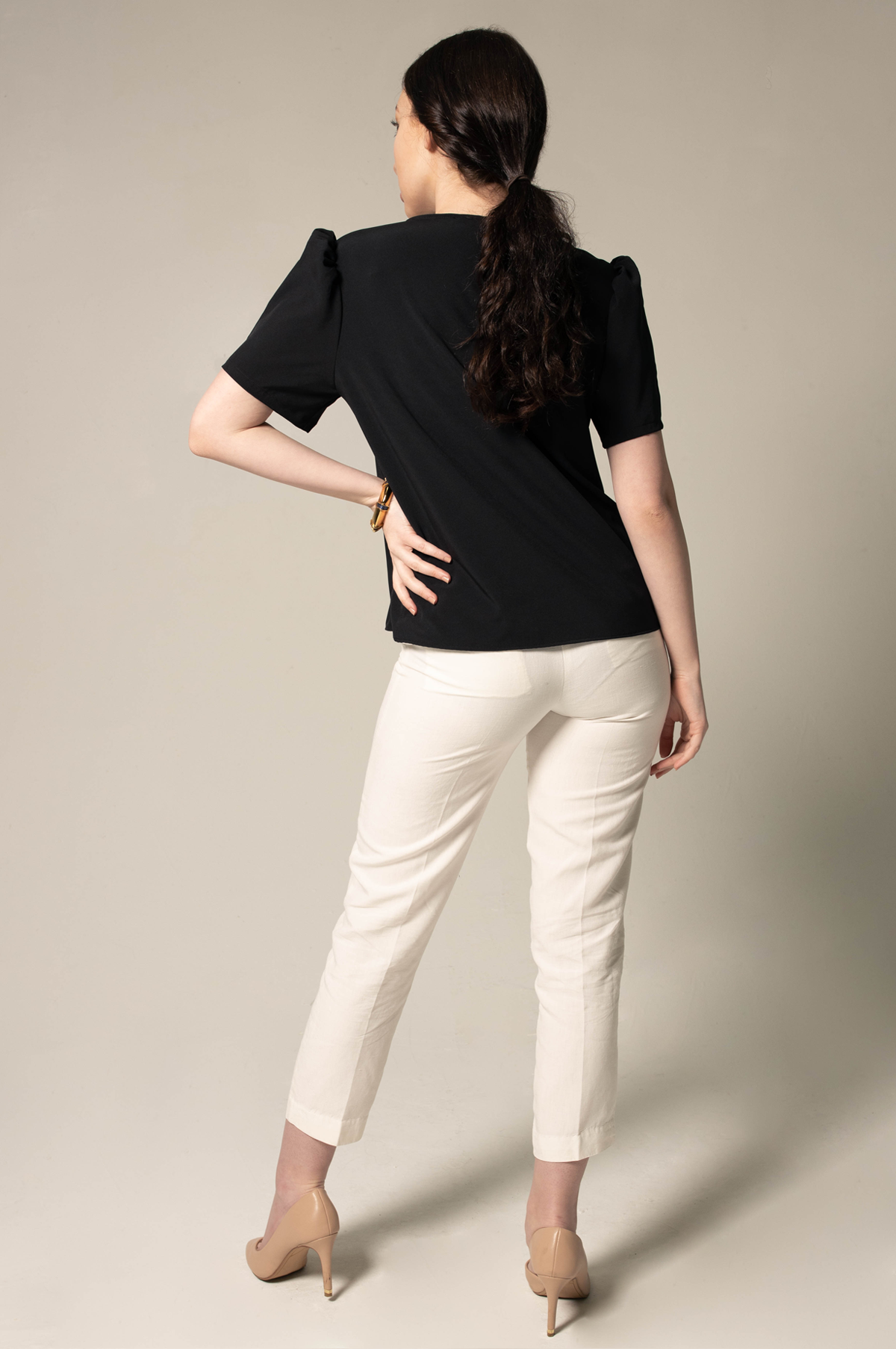 Elegance Round Neck Blouse in Black – Women’s Elegant Top