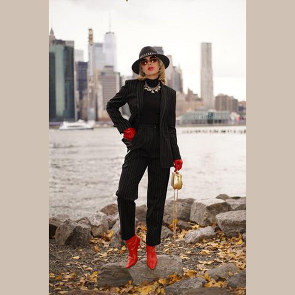 Black Pinstripes Suit Pants – Women’s Tailored Office Trousers