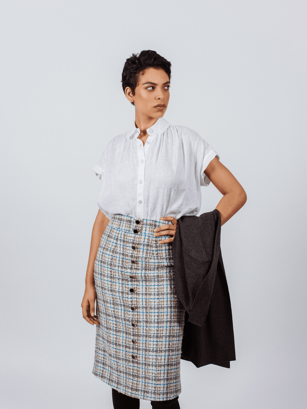 Luxe Plaid Tweed Pencil Skirt – Women’s Chic Tweed Skirt